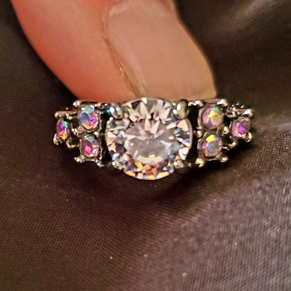 New Unique White Sapphire and Aurora Borealis Black Gold Ring. - Picture 2 of 14